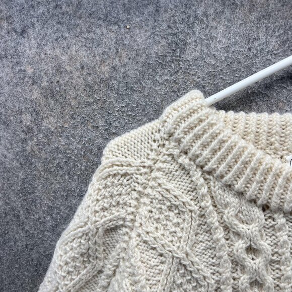 Irish Traditional Sweater Mens Large Cream Aran Cable Knit 100% Wool Ireland - Picture 8 of 10